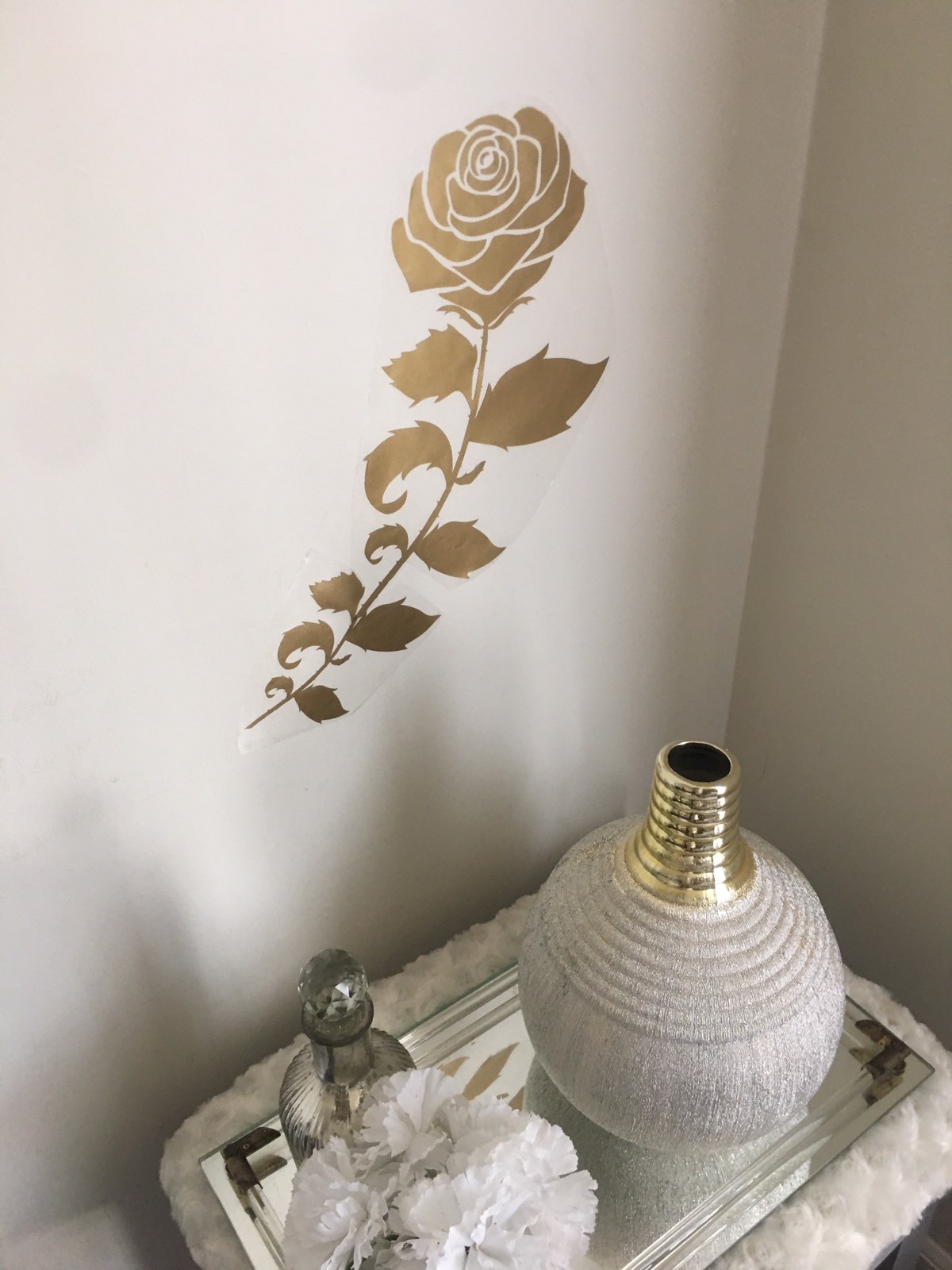 Gold Rose Floral Home Wall Decor Removable Decal Bathroom Wall Decal Sticker