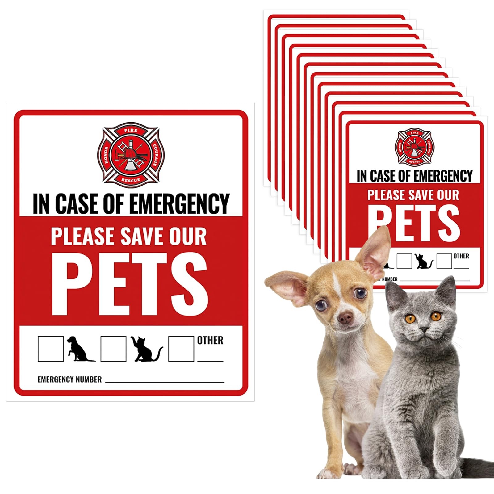 12Pcs Pets Inside Fire Rescue Sticker – 12x10cm Pet Alert Safety Decal for Do…