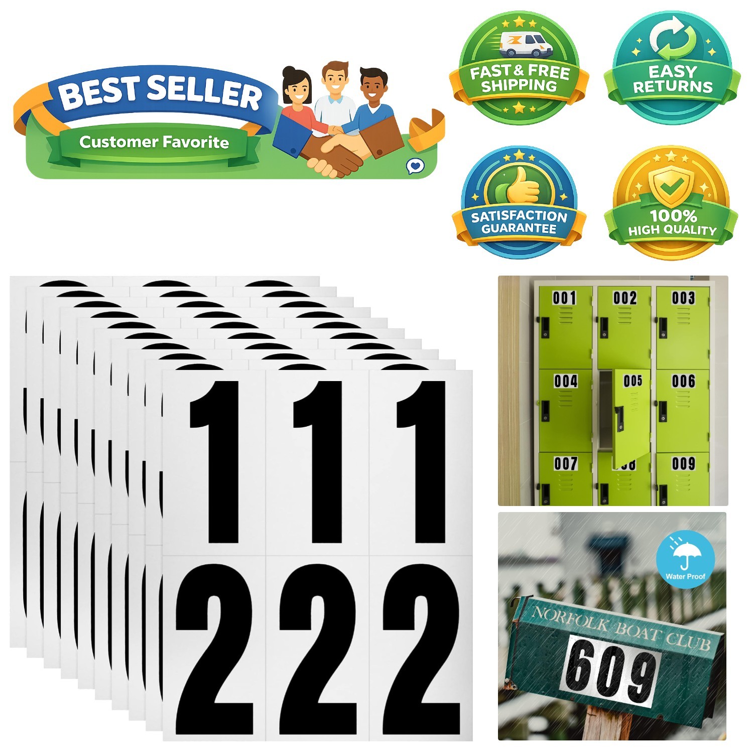Reflective Waterproof Address Number Stickers – 60 Pack for Easy Identification