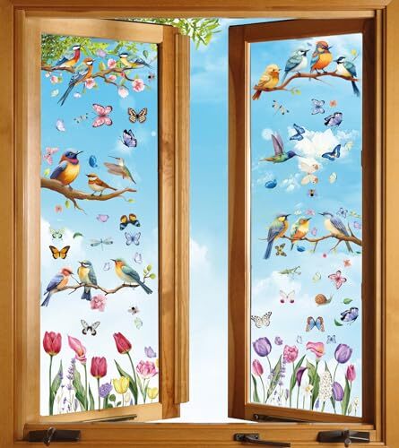 Spring Window Cling Sticker – 78PCS Tulip Butterfly Flower Hummingbirds