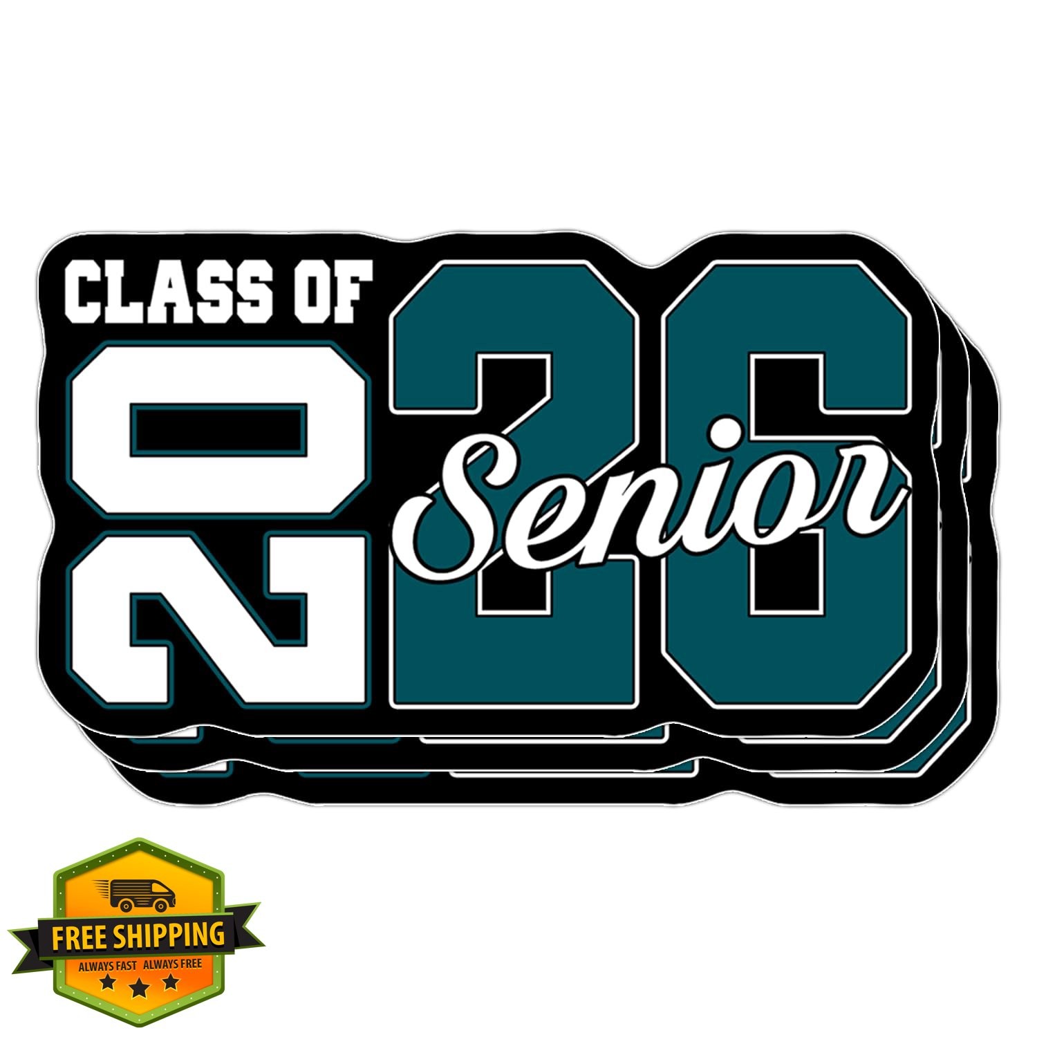 Buudiep Design Class of 2026 Teal Blue Graduation Sticker 3″