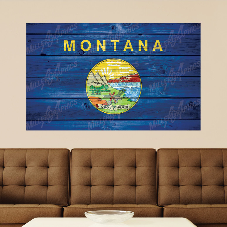 Montana Flag Distressed Wood Vinyl Wall Decal Sticker Graphic Art – 4 Sizes