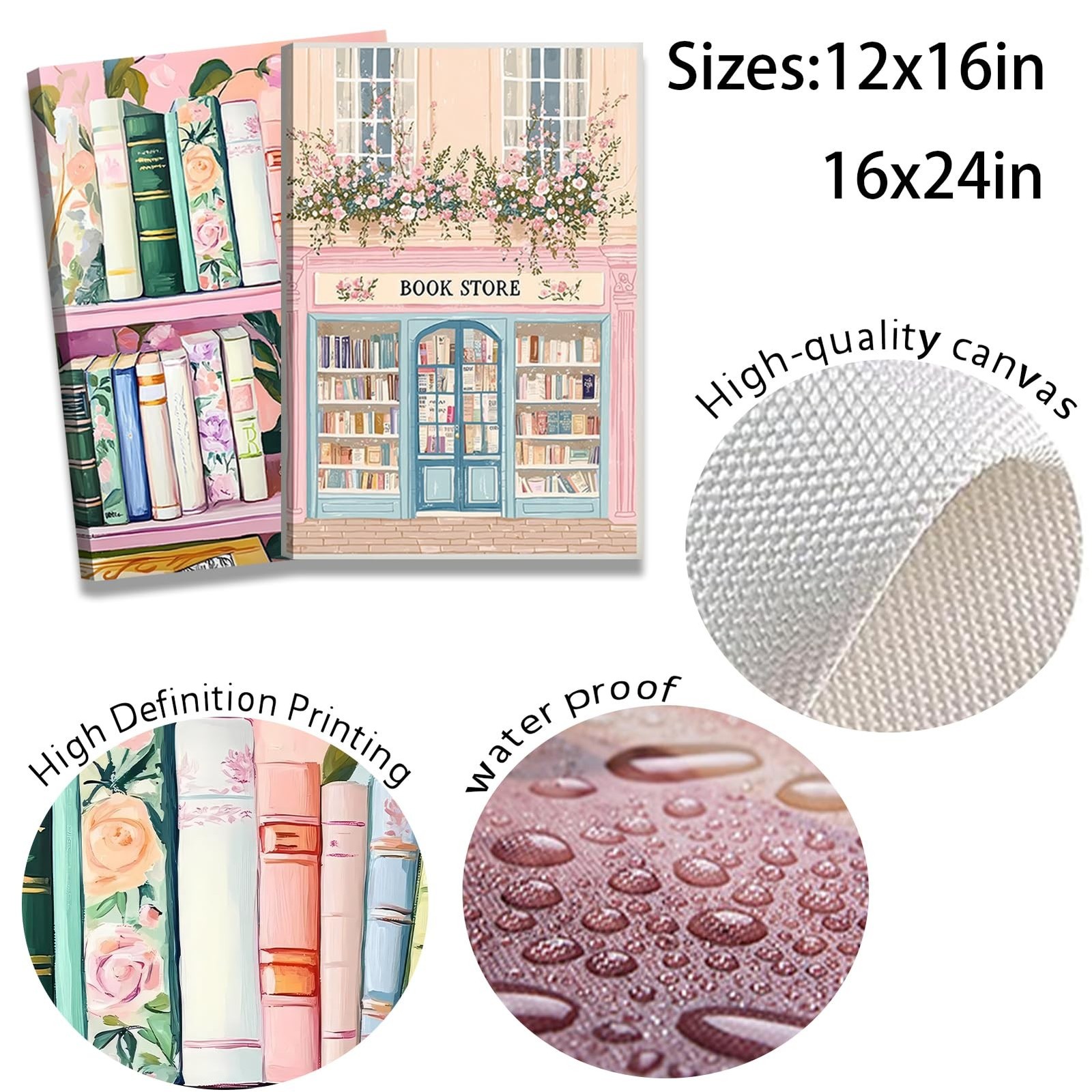 2Pcs Books Canvas Wall Art Vintage Floral Book Wall Decor Pictures Pastel Boo…