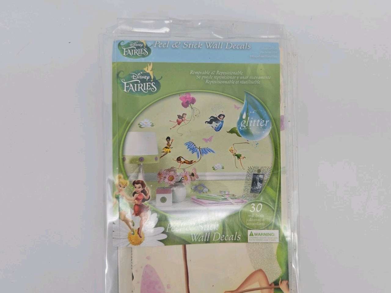 New Disney Fairies Peel & Stick Wall Decals Glitter 30 Pcs