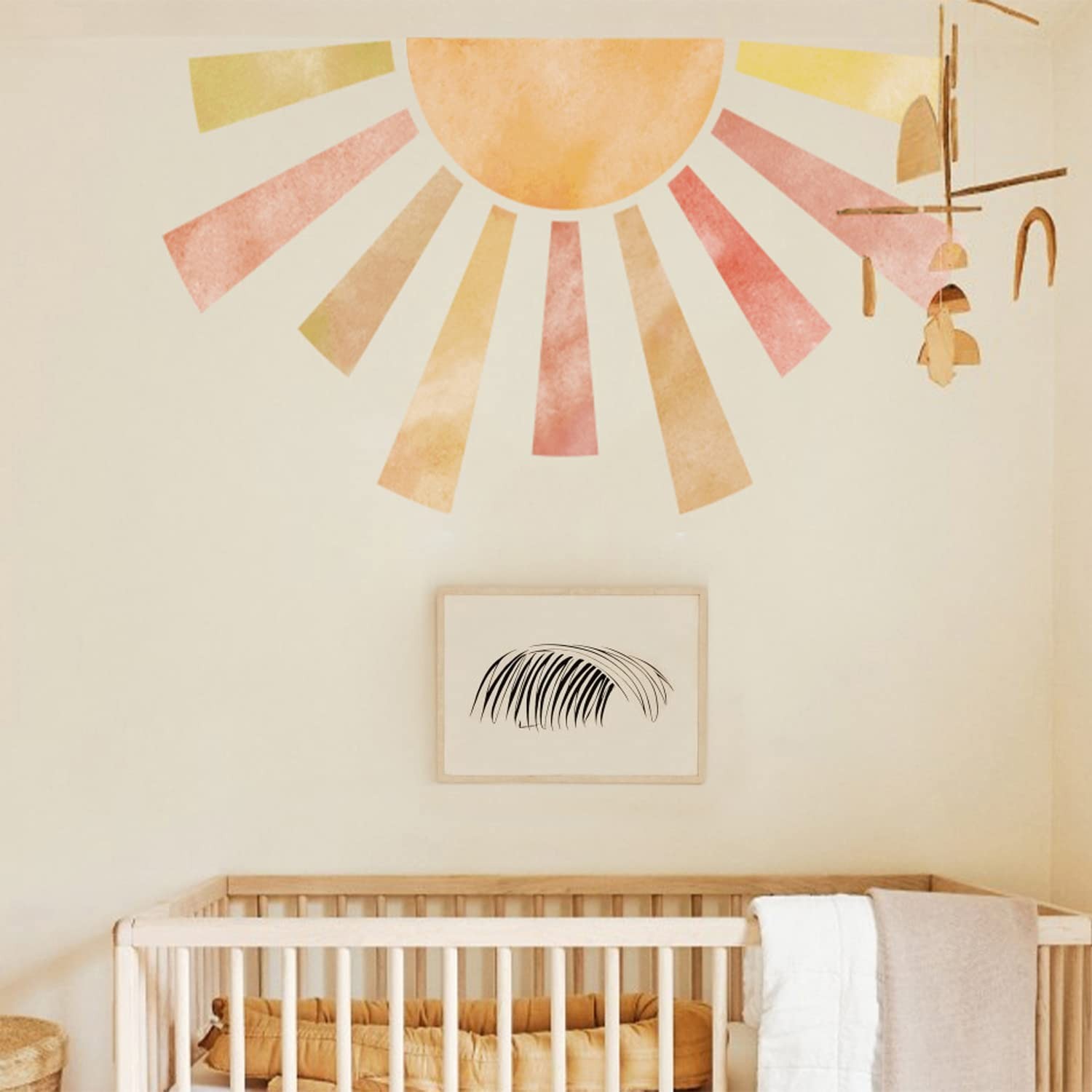 astrkiz Large Fabric Watercolor Boho Half Sun Wall Decal Peel and Stick, Past…
