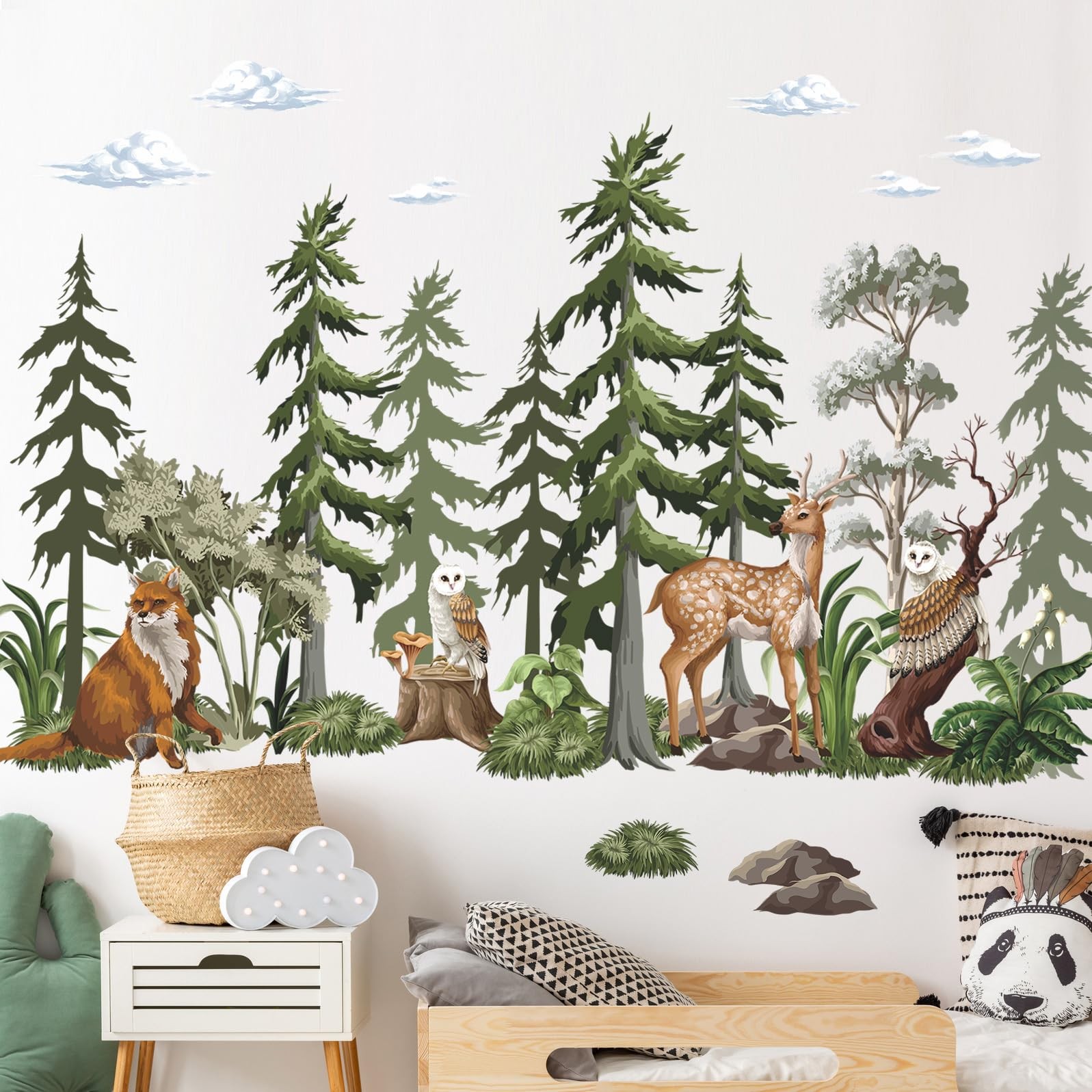 37×58.3 Inch Large Mountain Forest Tree Wall Decals Removable Woodland Animal…
