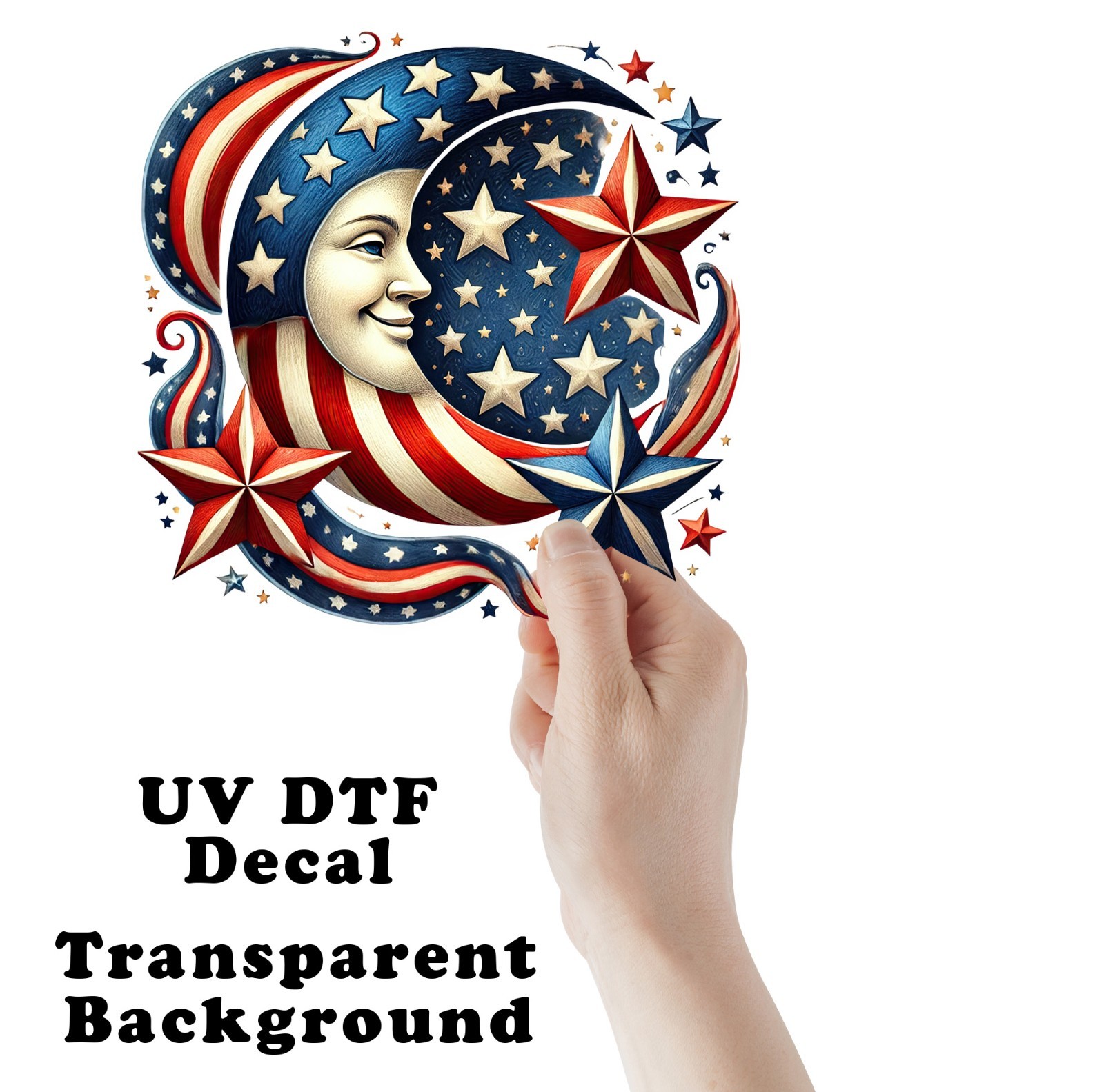 4th of July Moon and Stars UV DTF Transparent Sticker / Decal
