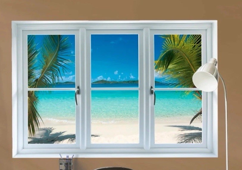 FATHEAD-INSTANT WINDOW: VIRGIN ISLANDS BEACH REMOVABLE WALL ART 51″W x 34″H IN