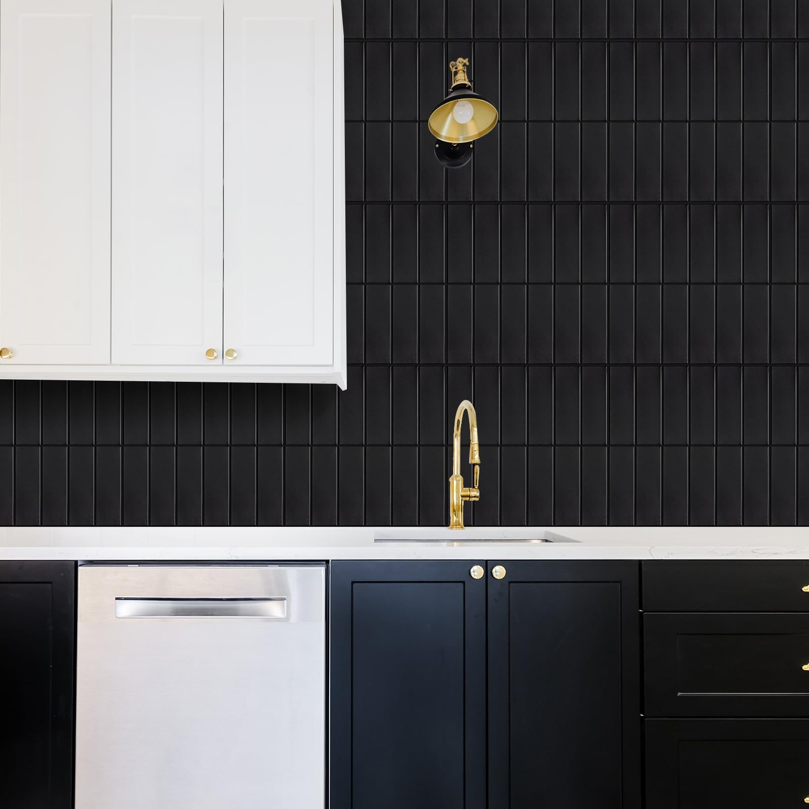 Backsplash Tile for Kitchen Peel and Stick, New Upgrade Premium Matte Black S…