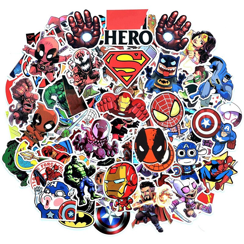 100Pcs Super Hero Stickers Pack Skateboard Luggage Laptop Decals Dope Bomb Lot