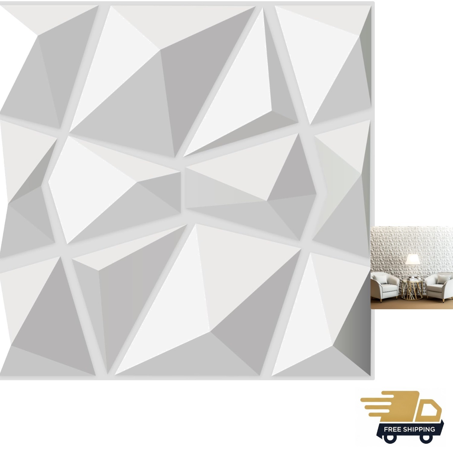 Decorative 3D Wall Panels in Diamond Design, 11.8″x11.8″ Matt White 33 Pack