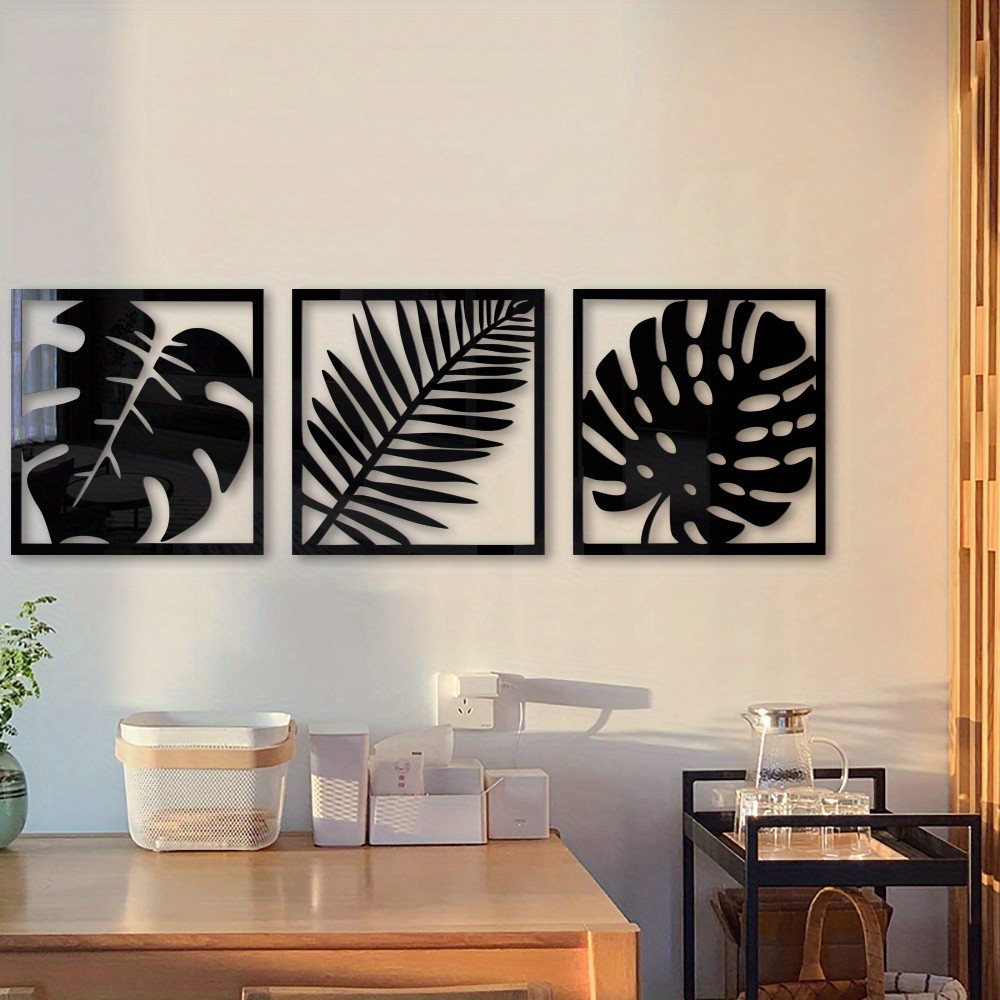 Tropical Foliage Square Mirror Wall Decals 3Pcs Household Wall Art Decoration