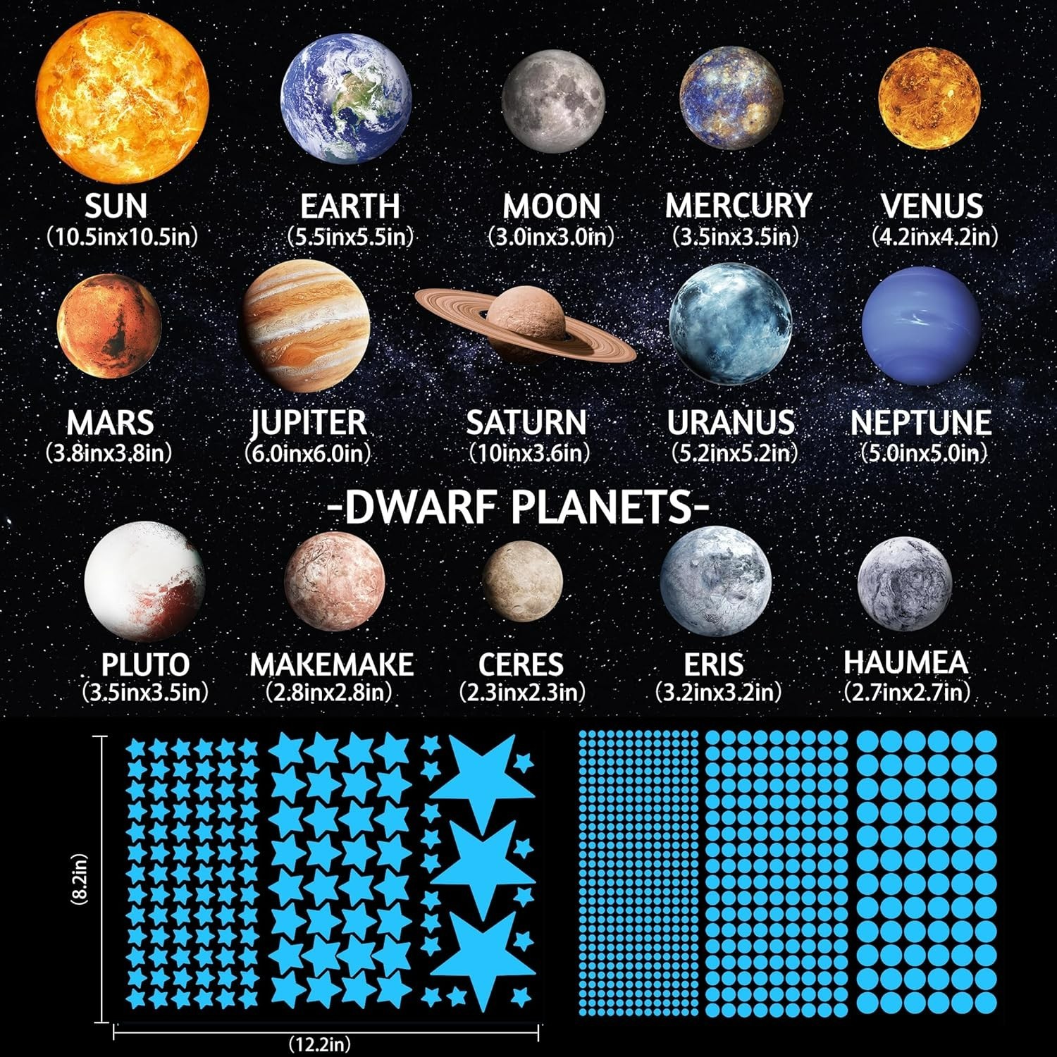 Solar System Wall Decors Glow in The Dark Stars 780 Pcs Planet Sticker Kids Room