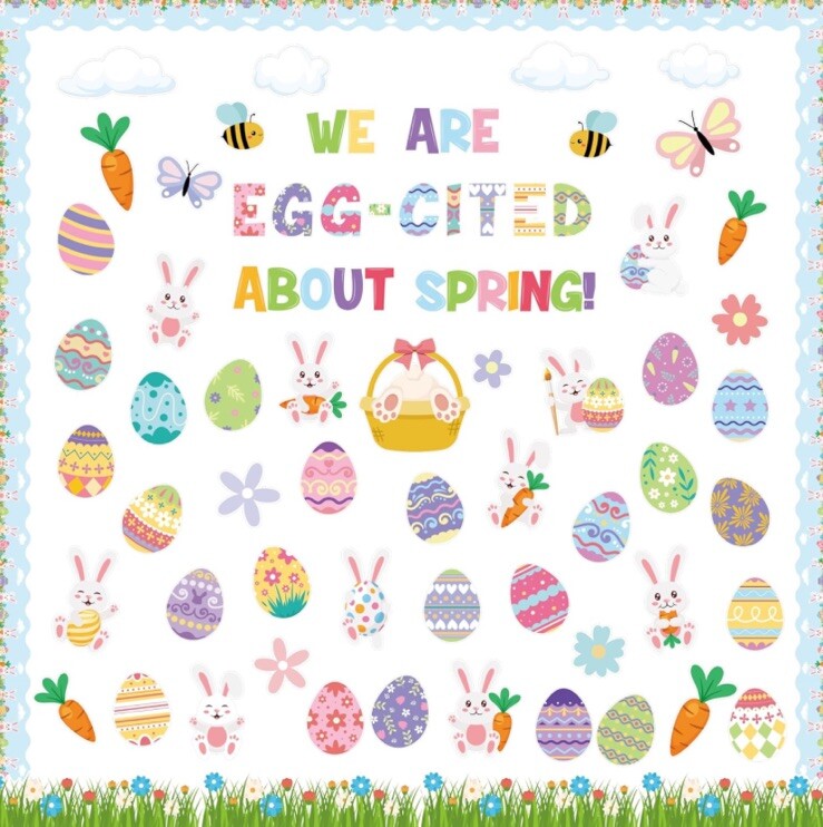 147 PCS Spring Bunny Rabbit Happy Easter Classroom Decoration Set Egg Colorful
