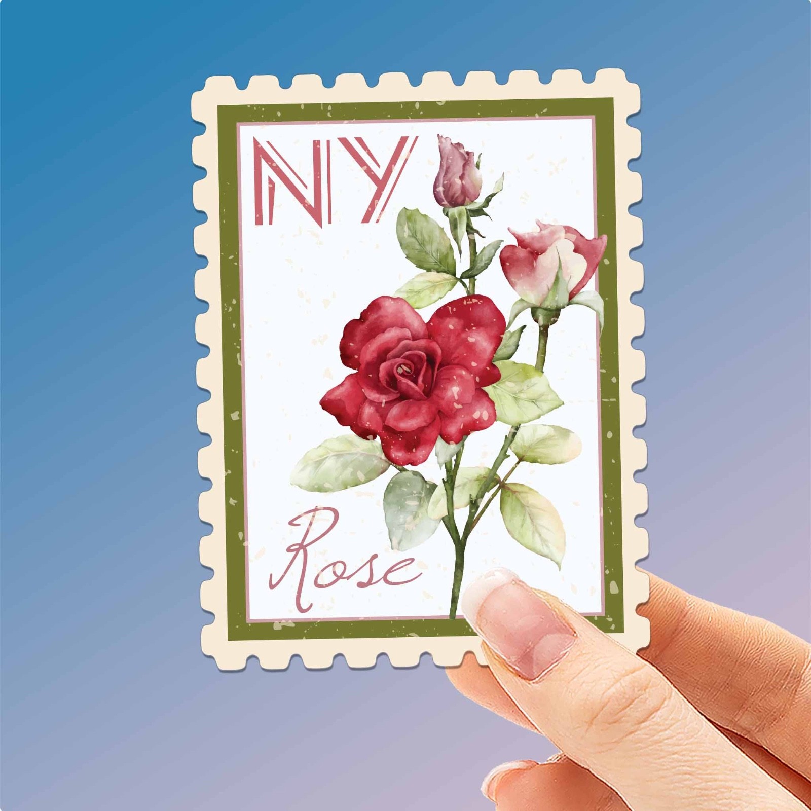 New York State Flower Rose Sticker – NY Vintage Stamp Decal for Laptop