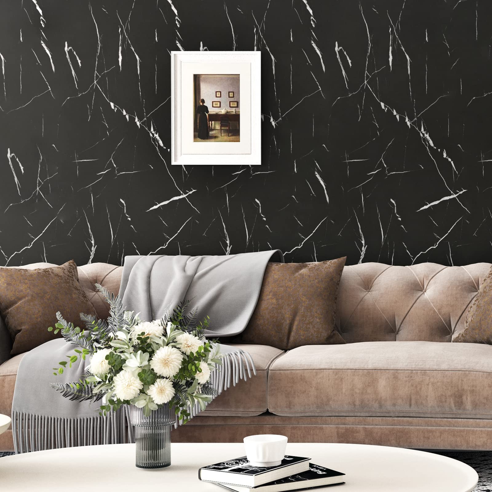 Matte Black Marble Paper for Table Top Peel and Stick Marble Wallpaper Self A…