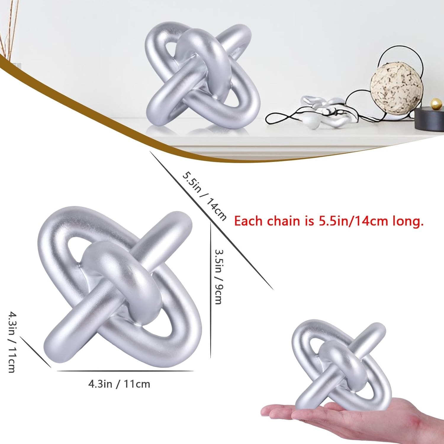 Compact Silver Knot Decor 5.5” – Versatile Abstract Sculpture for Any Room