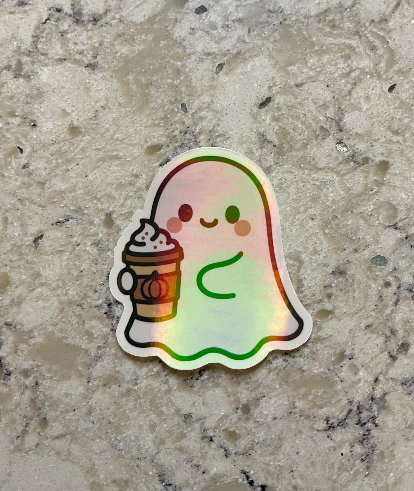 Pumpkin Spice Latte Ghost Sticker l Gloss or Holographic Laminate l Waterproof