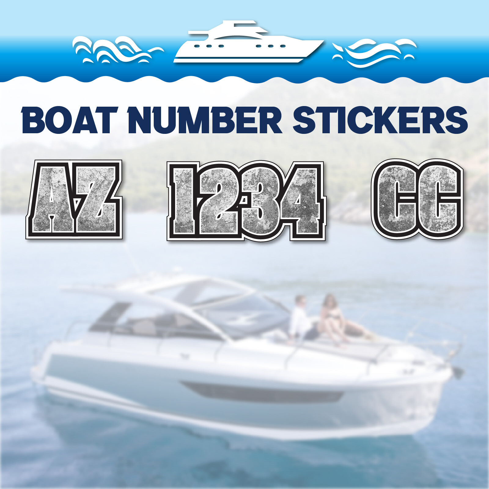 2pcs Custom Watercraft Number Boat Registration Stickers 3 inch Texture