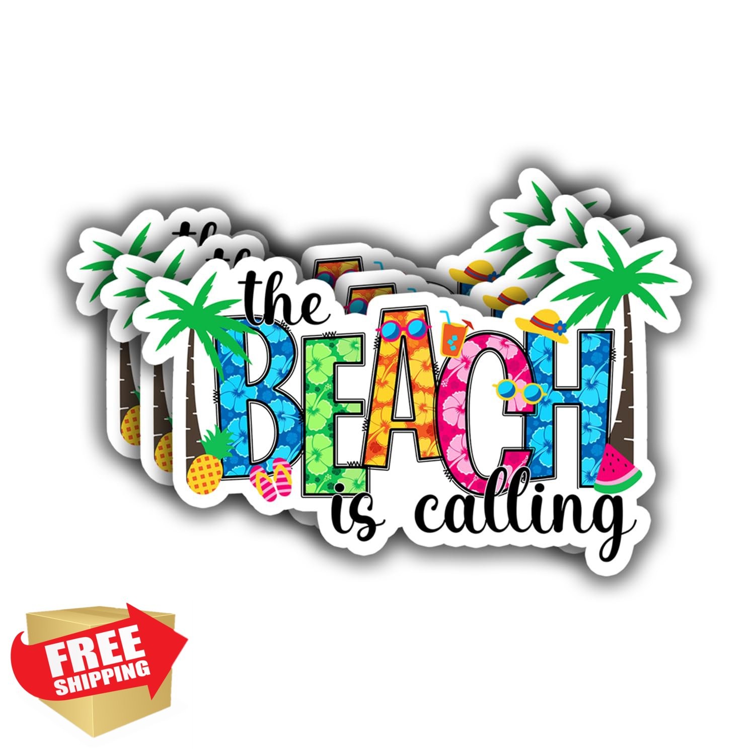 3x The Beach is Calling Ocean Life Vinyl Sticker 3×2 inch