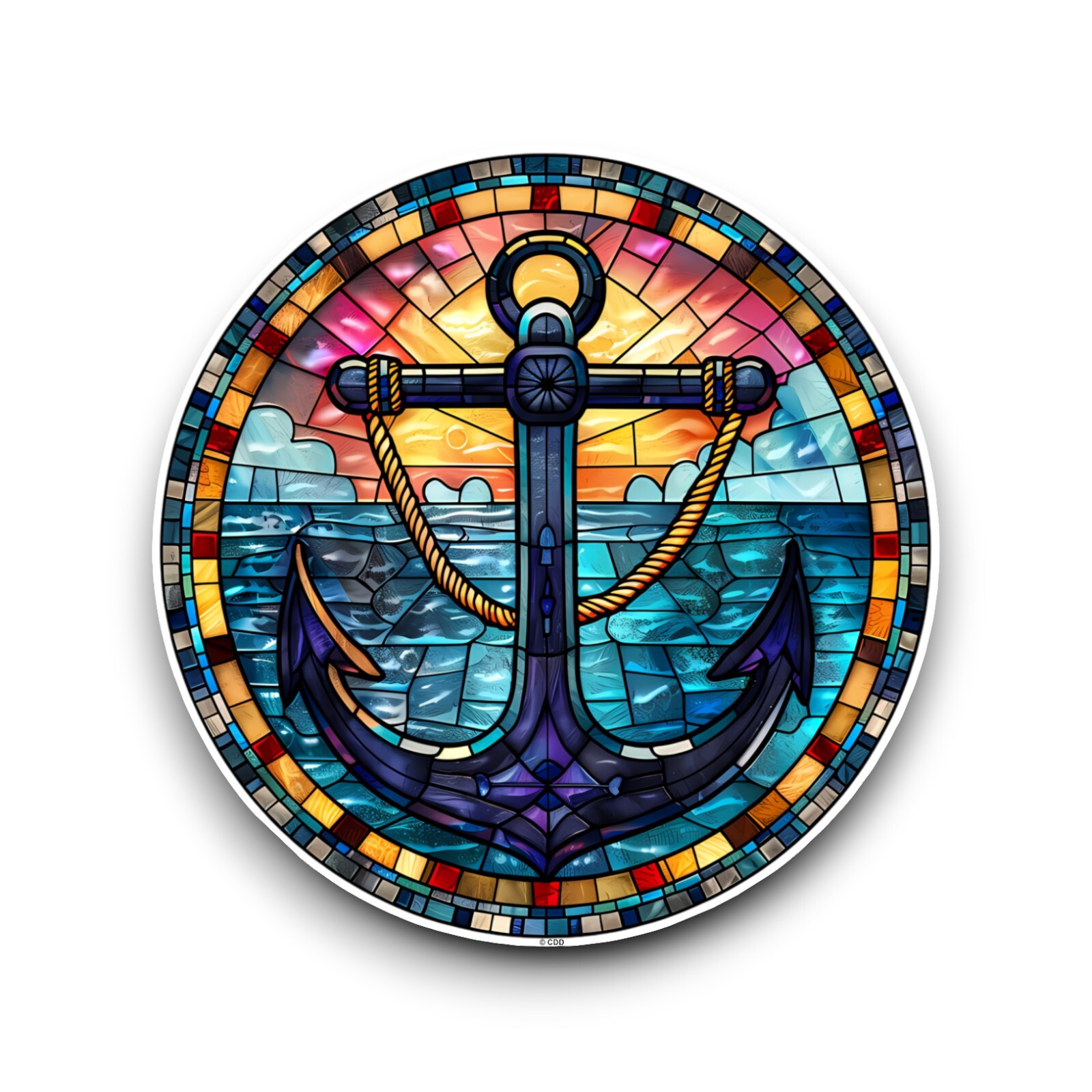 LARGE Boat Anchor Sailing Stained Glass Window Design Opaque Vinyl Sticker Decal