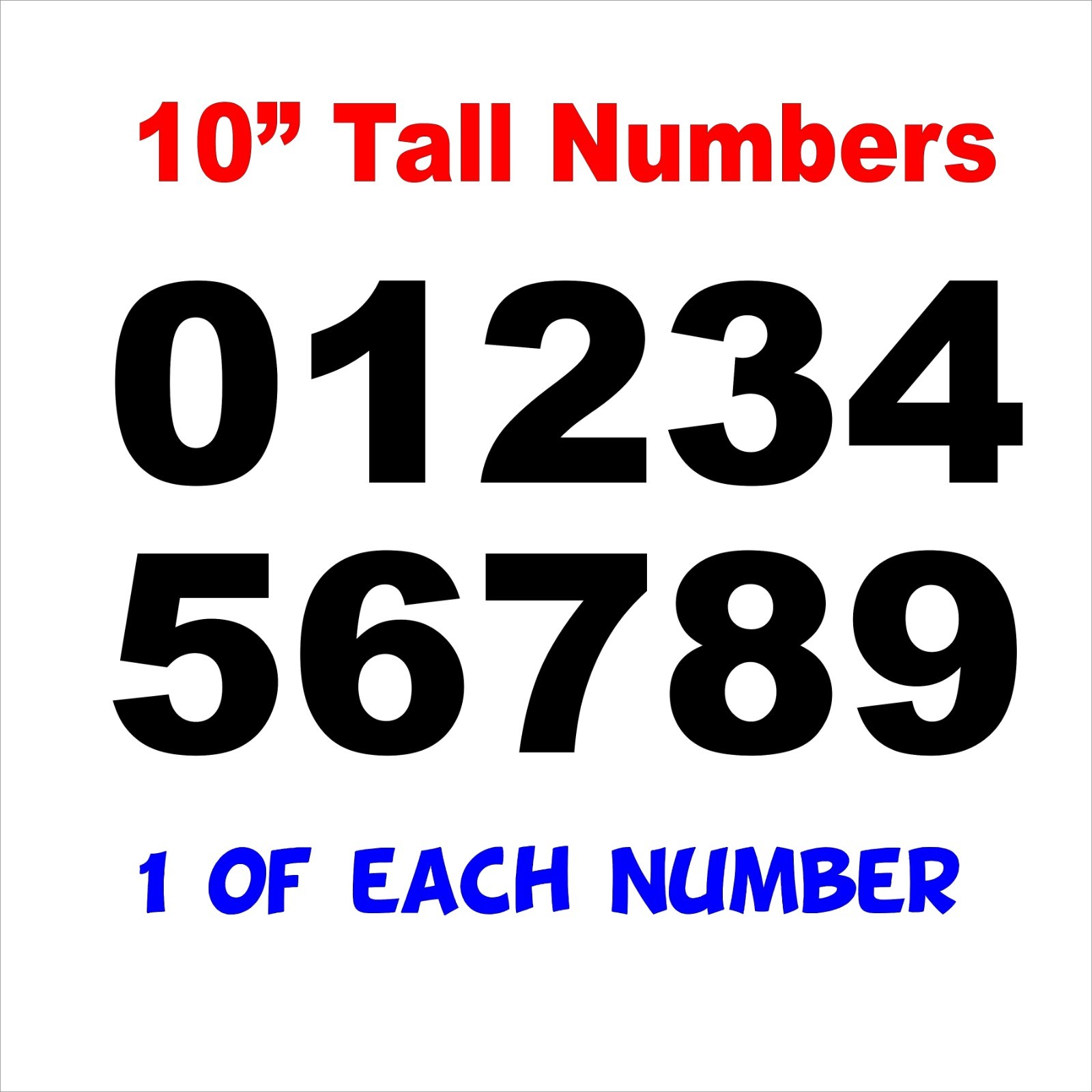 0-9 Numbers 1x Set Vinyl Decals 10″ Inches – DIY Sign Semi Trailer -Select Color