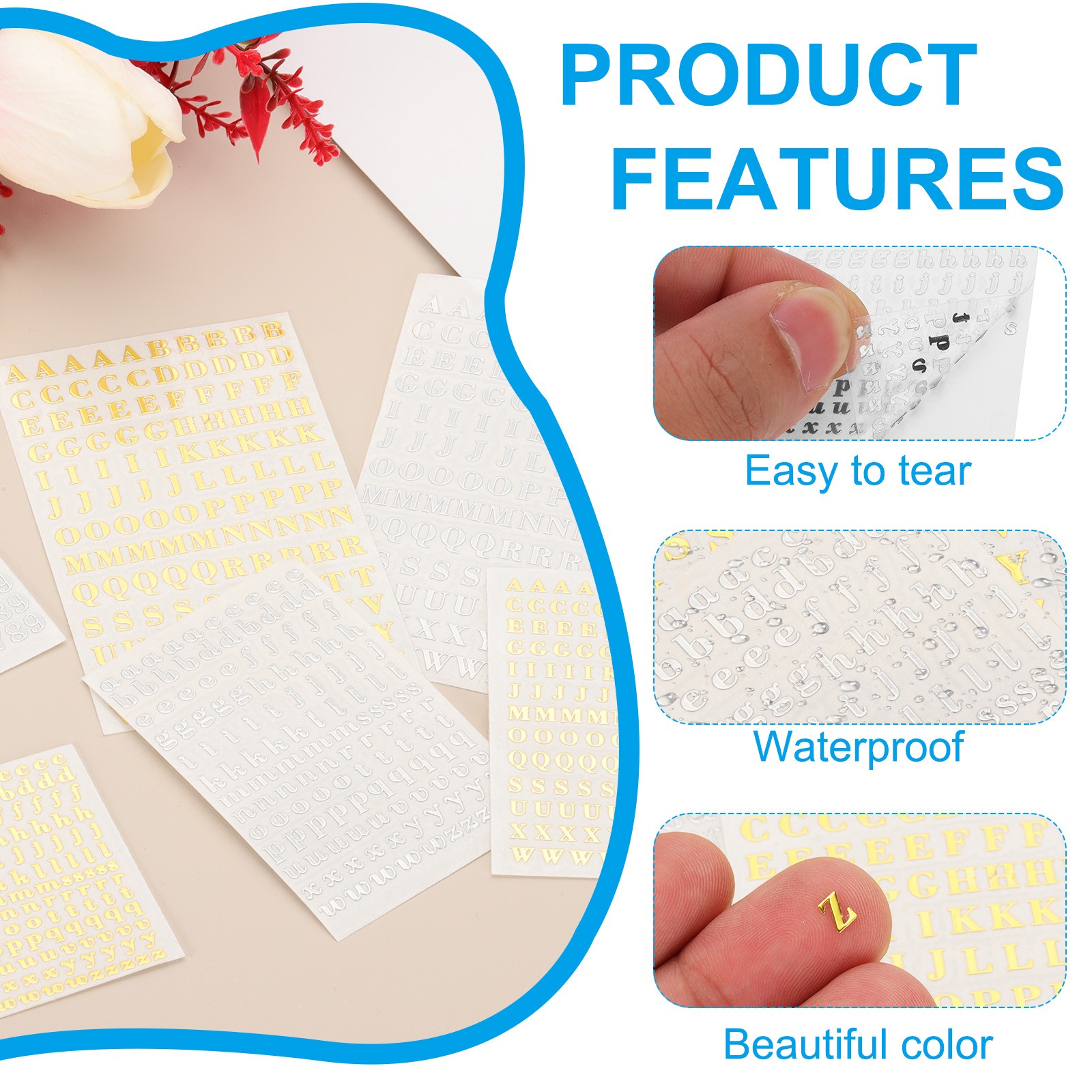 Glitter Letters Sticker 1040 Pcs 8 Sheets 0.12 Inch Adhesive Silver