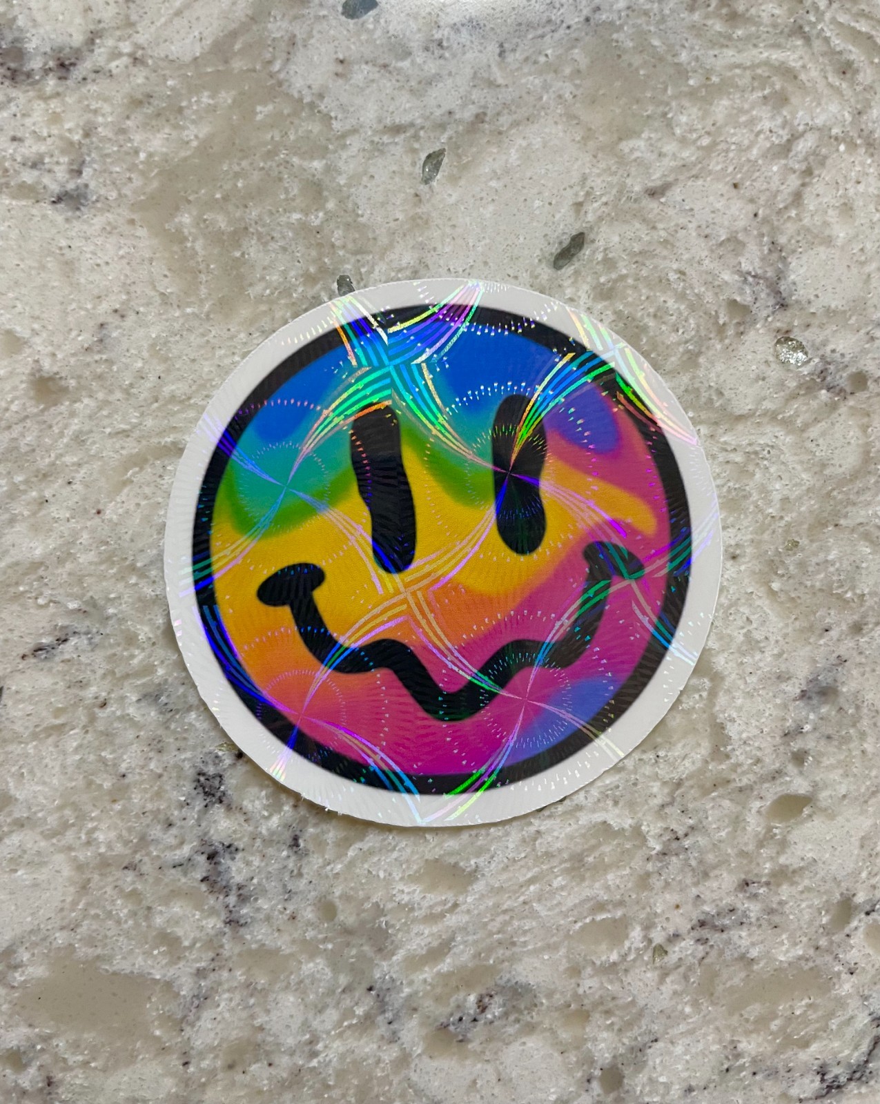 Melting Rainbow Trippy Smiley Face Sticker l Gloss or Holographic l Waterproof