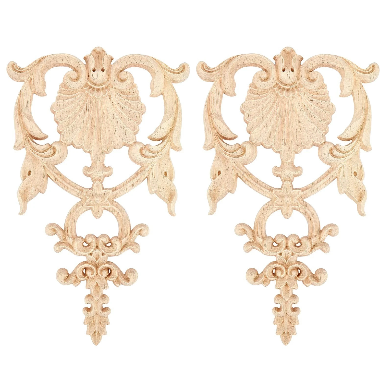 2PCS Carved Wood Appliques Onlays Wooden Decal Corner Frame 7.5×4.6inch Unpai…