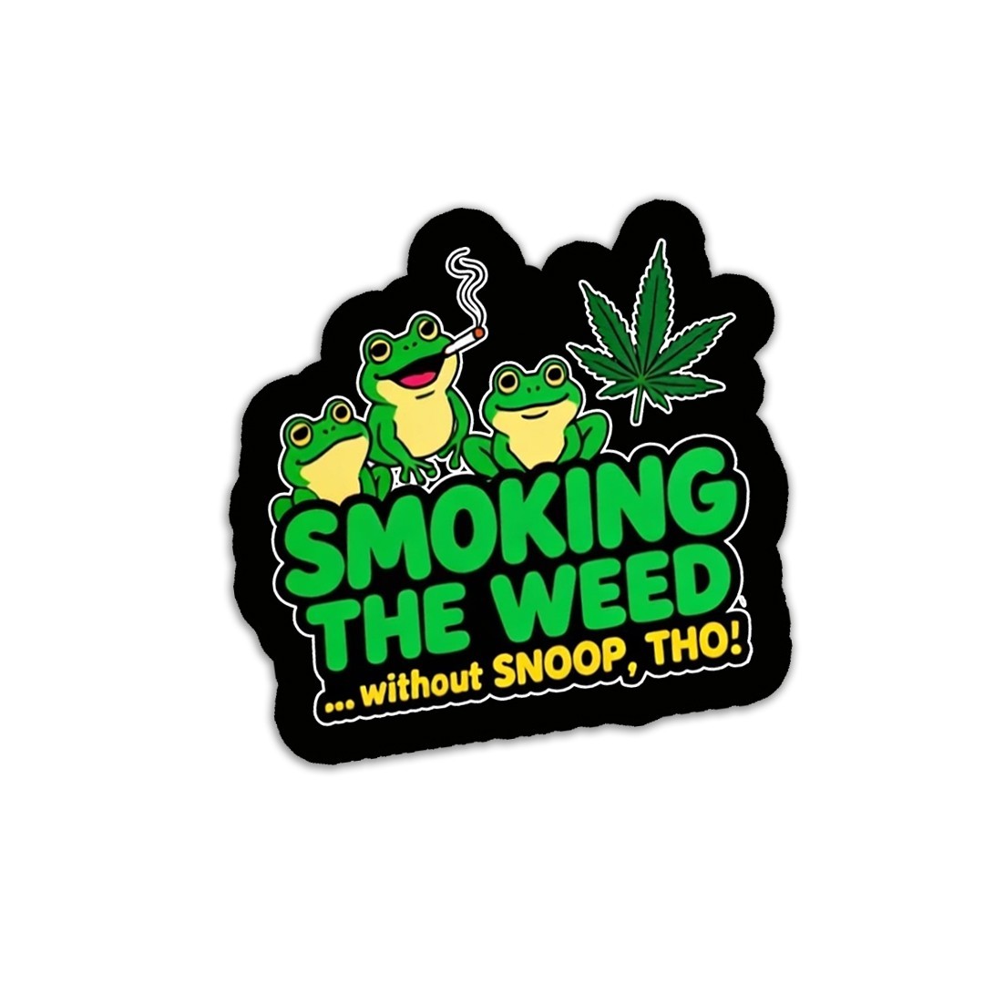 Funny Vinyl Frog Cannabis Decal: “Smoking That Weed” – 420 Humor Vinyl Sticker