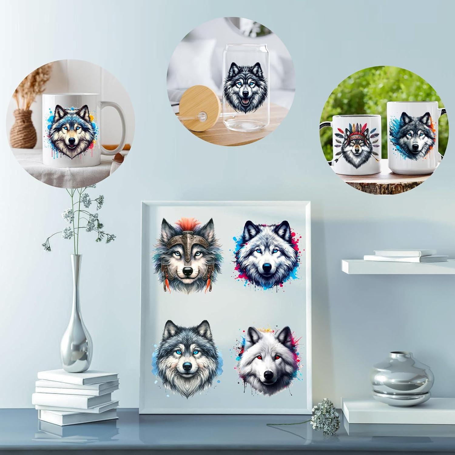 UV DTF Stickers – 12 Sheets Artic Wolf UV DTF Cup Wrap for Coffee Mugs Glass, DI