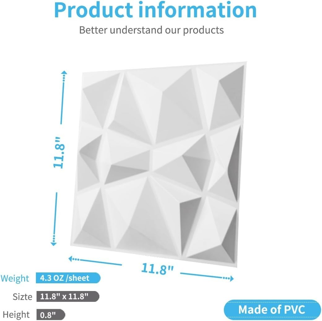 Transform Your Space with 33 Textured Matt White 3D Wall Panels – Diamond Style