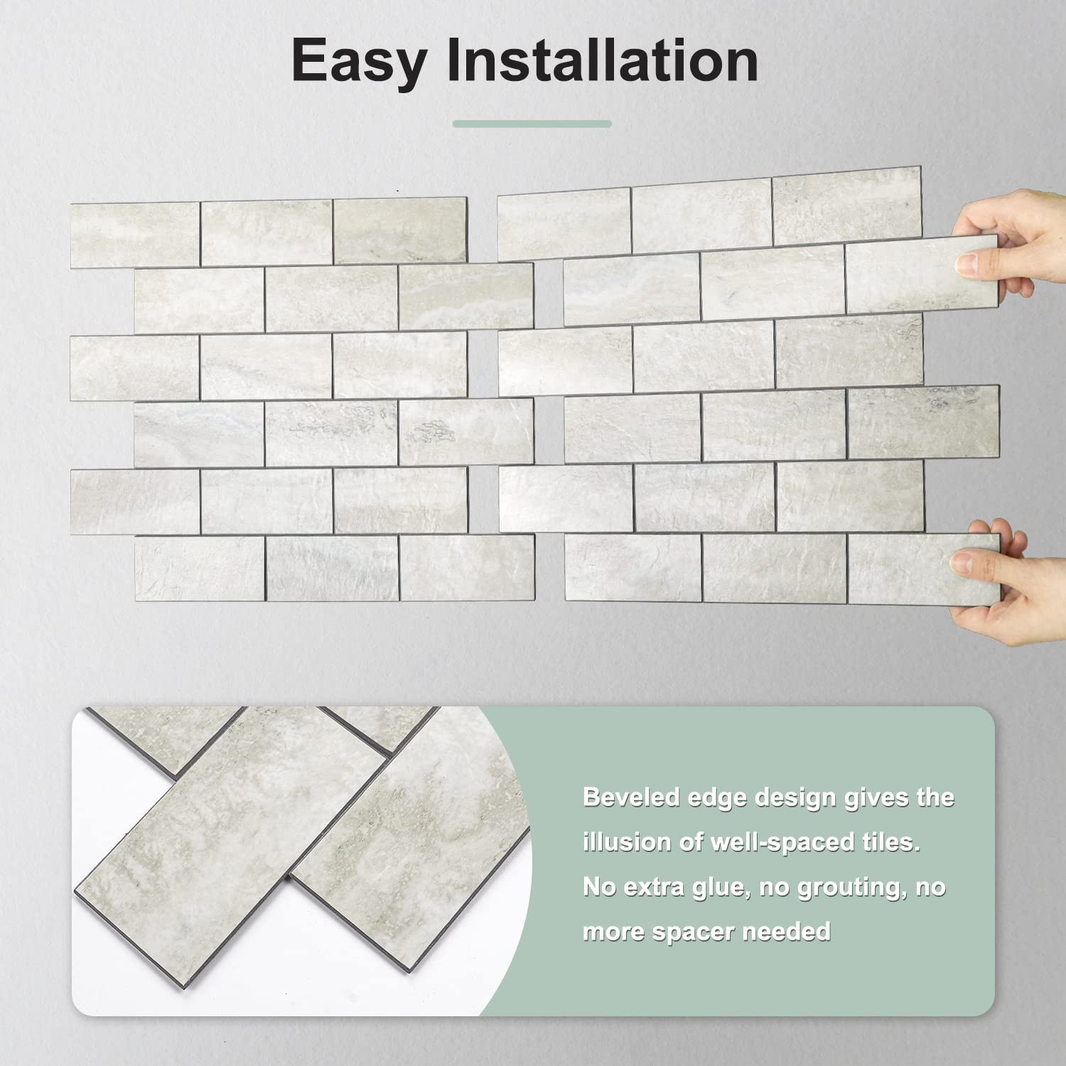 10-Sheet Subway Tile Cream Peel and Stick Backsplash, Beige Stone Texture wit…