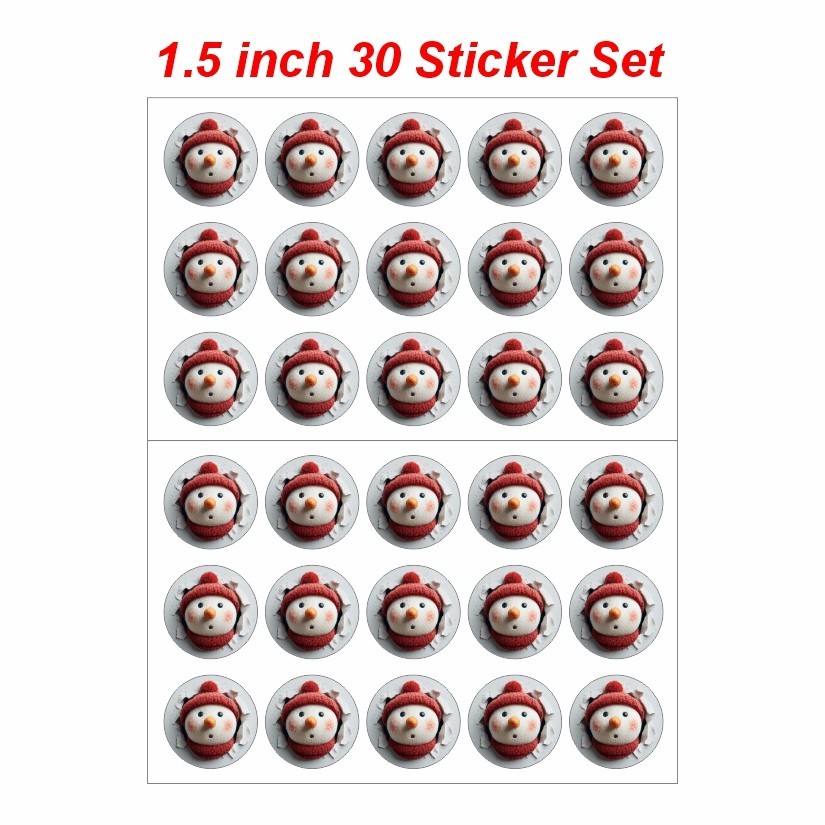 Snowman Braking Wall Christmas Round Dot Stickers Set, 1.2″ & 1.5″
