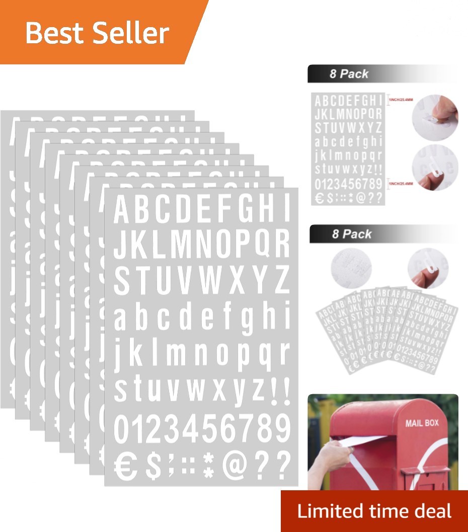 8 Sheets Self-Adhesive Vinyl Letters Numbers Kit, 536 Alphanumeric Stickers