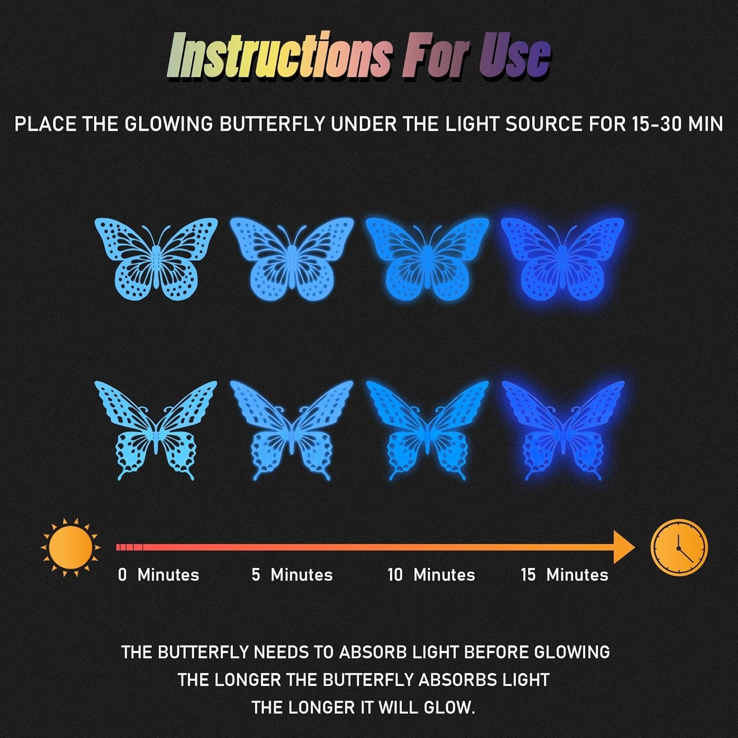 24-Pack 3D Blue Butterfly Wall Stickers Glow In The Dark Luminous Nursery Decal