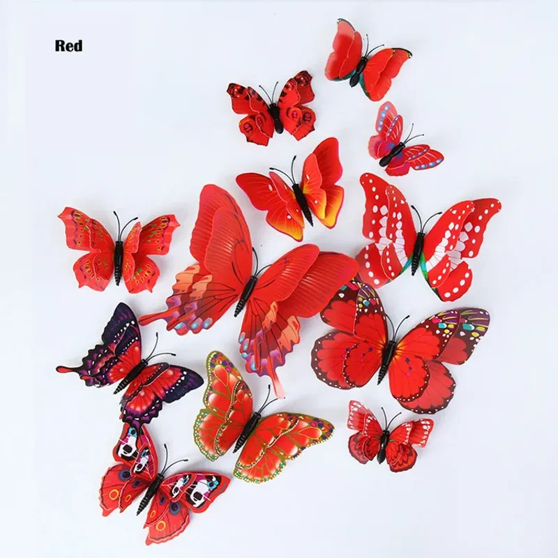 New Style 12Pcs Double Layer 3D Butterfly Wall Stickers Home Room Decor