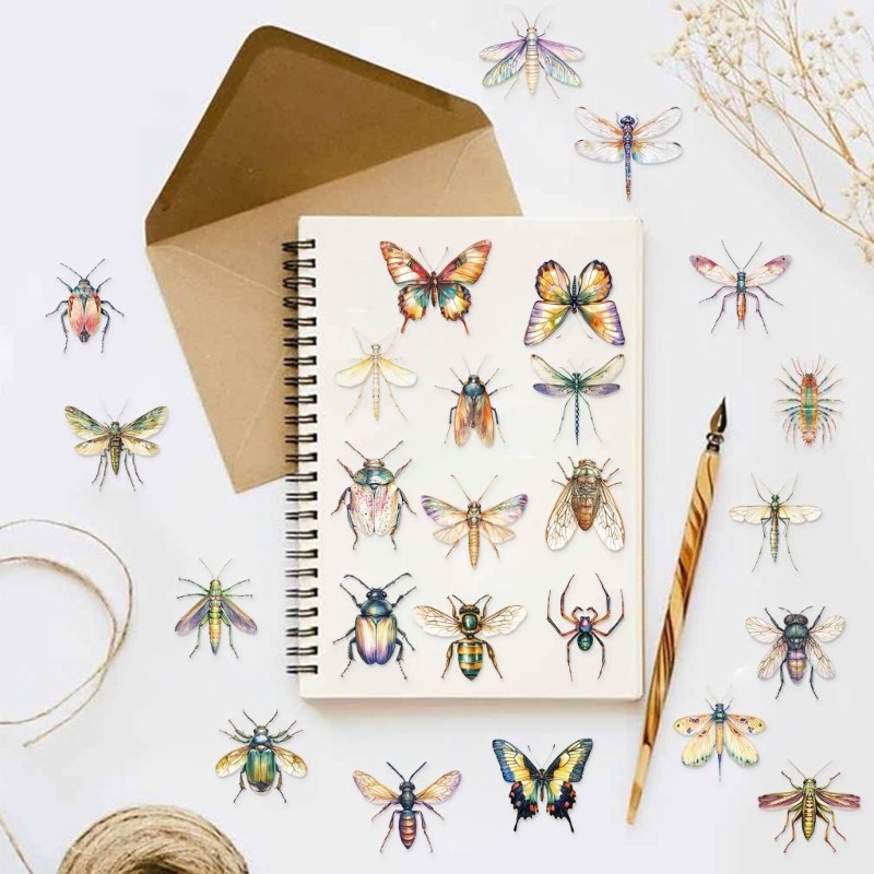 50 Sheets Insect Sticker Reward Sticker Luggage Sticker Retro Bottle Sticker