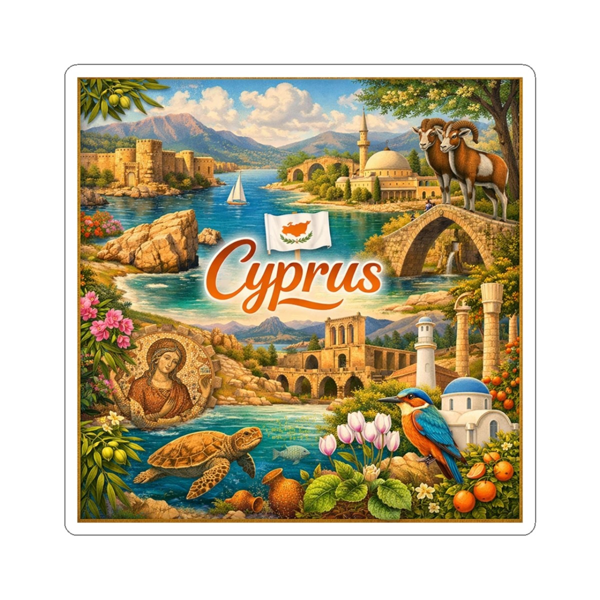 Cyprus collage sticker Kiss-Cut Stickers | Island travel, Mediterranean scenes