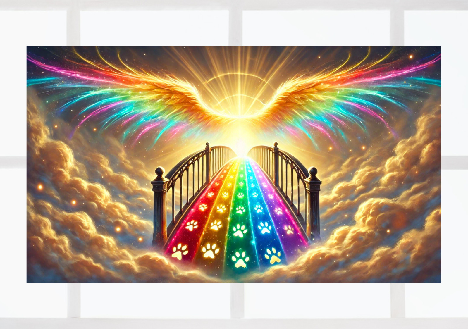 Angel Wings, Rainbow Bridge & Paw Prints WINDOW CLING Size 10.6″ Vinyl