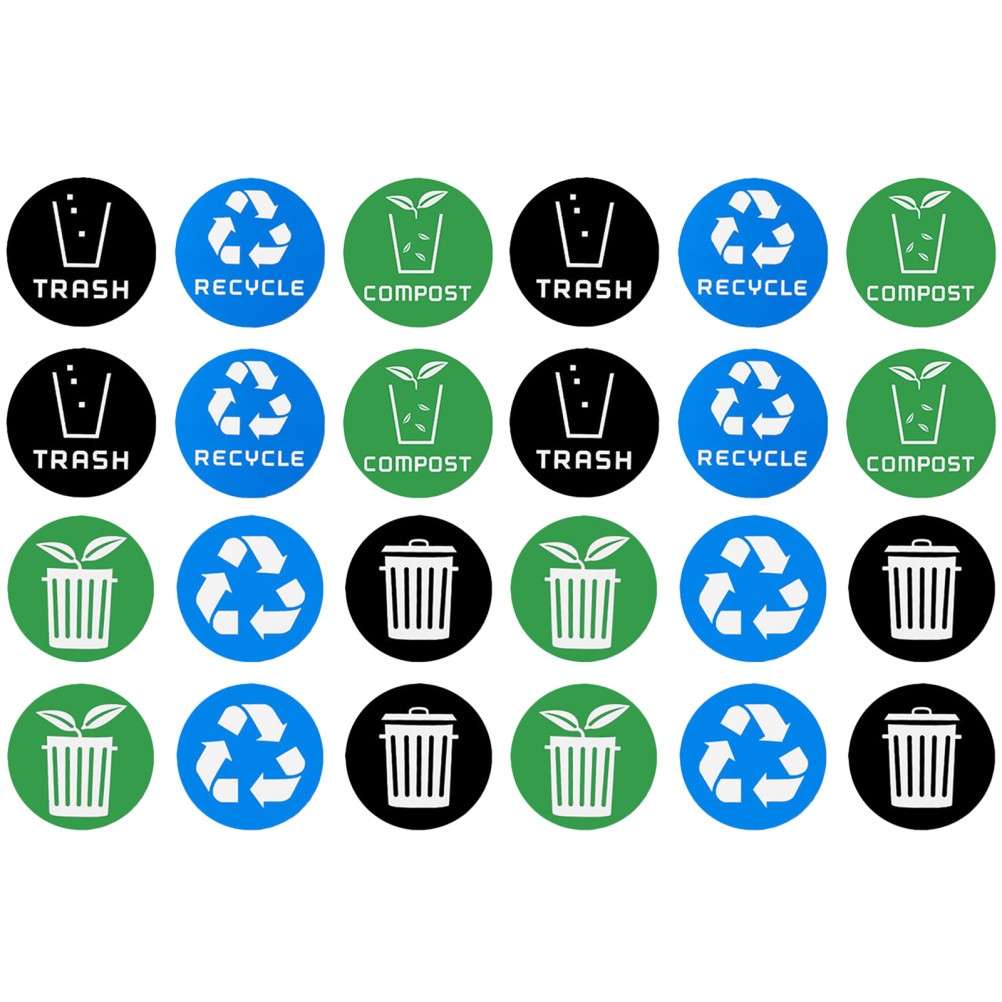 24 PCS Garbage Sorting Decorative Stickers Vinyl Recycle Bin for Trash Bins