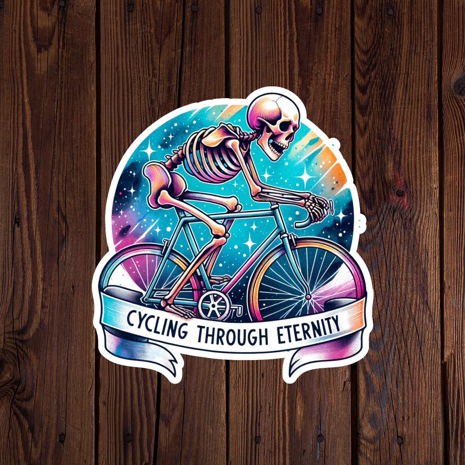 Skeleton sticker vinyl decal cycling through eternity novelty funny sarcastic
