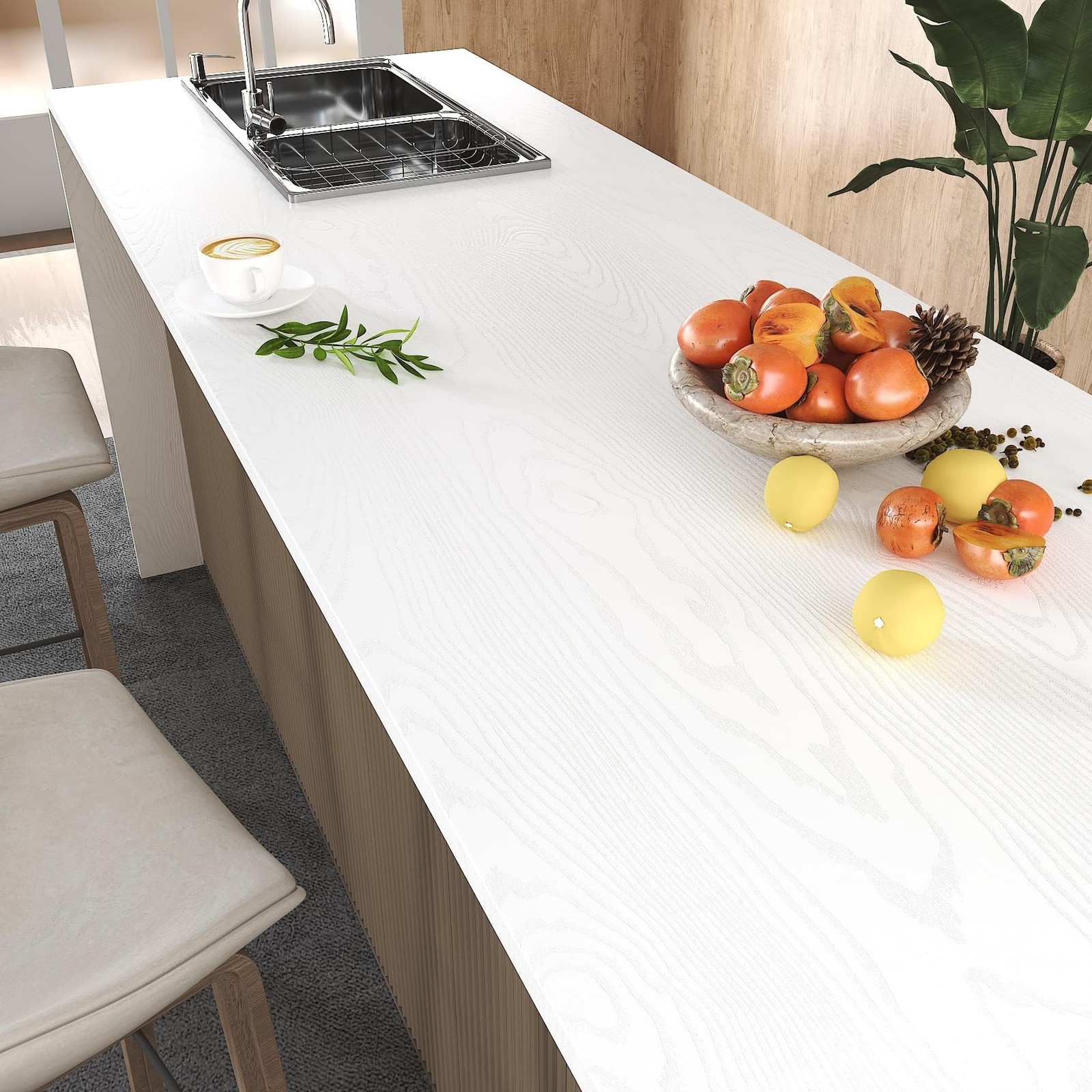 LACHEERY Thick White Wood Grain Contact Paper Waterproof Oak Wood Look Contac…