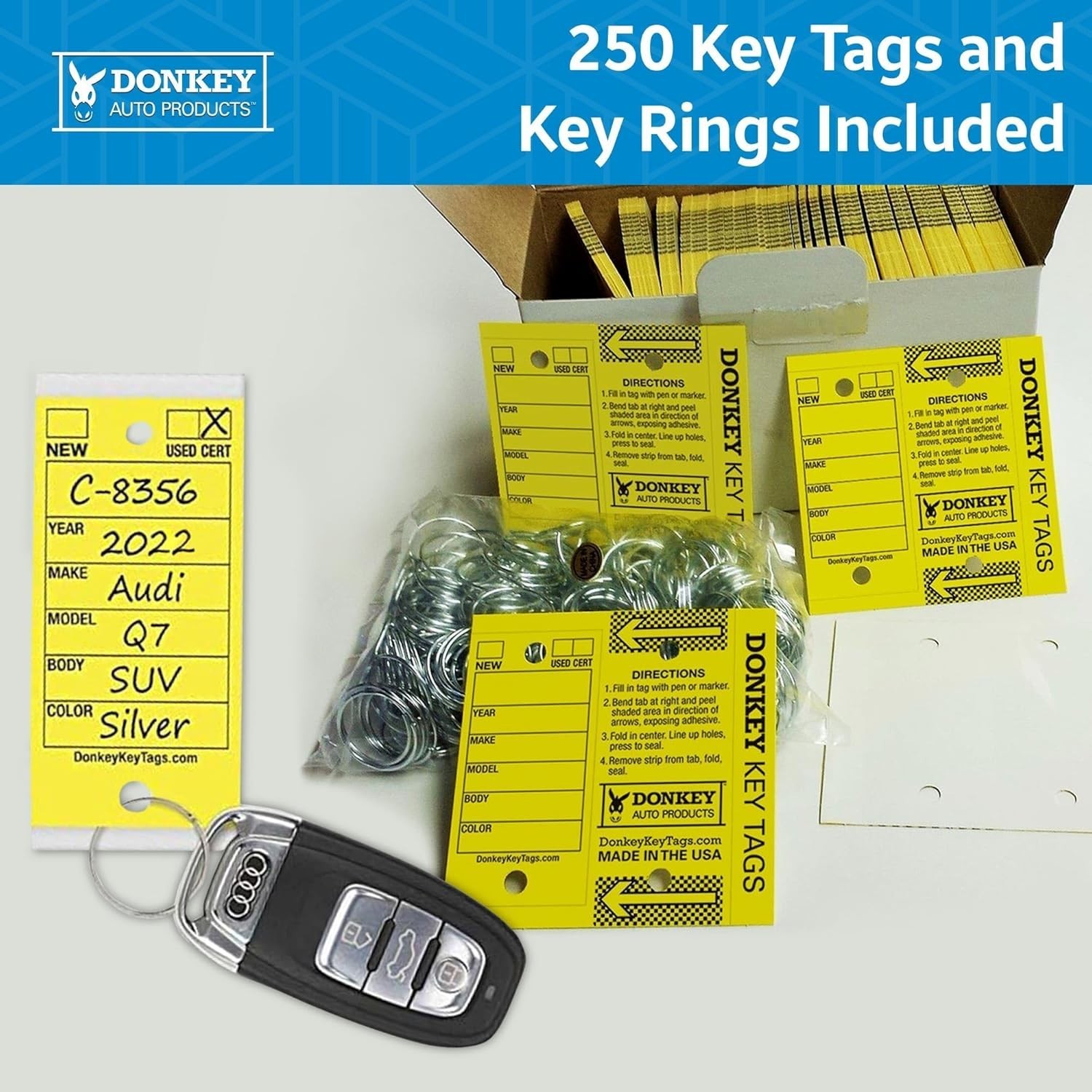 Key Tags, Laminated Self-Protecting (250 Tags Per Box with Metal Rings) (Yellow