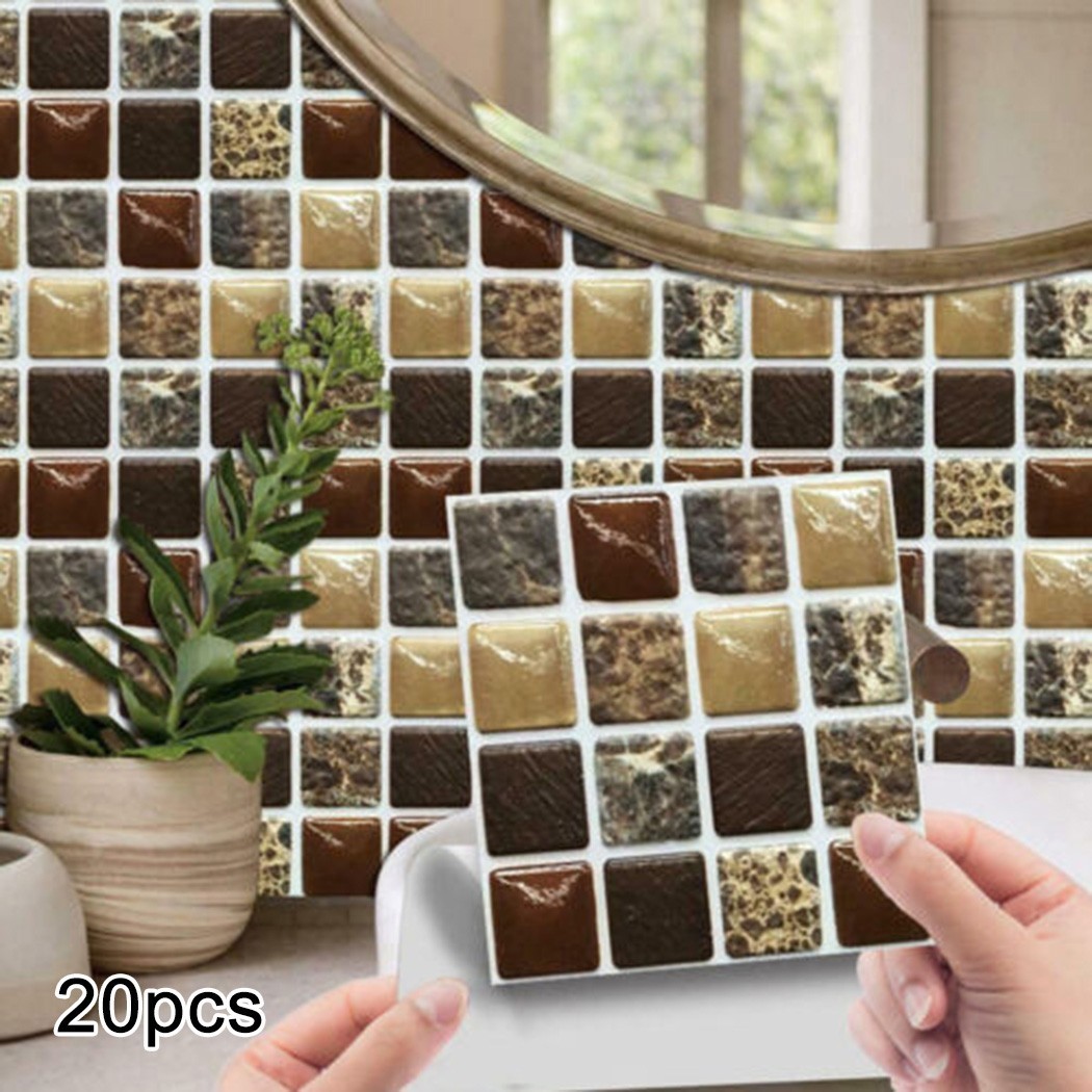 20 pcs 3D Effect For Tile Stickers for Kitchen Bathroom Walls 10 cm x 10 cm PVC