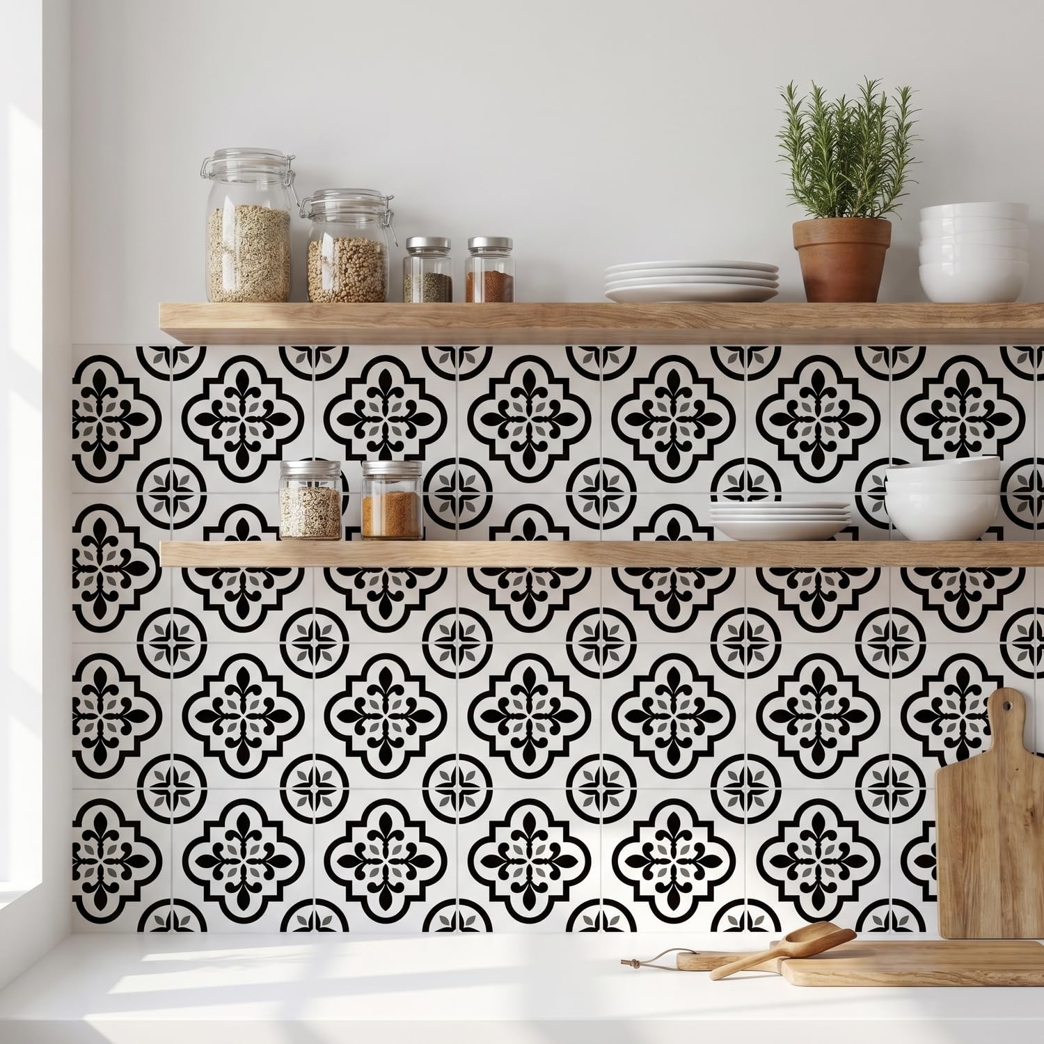 Peel Stick Wall Victorian Pattern Black White Waterproof Kitchen Backsplash