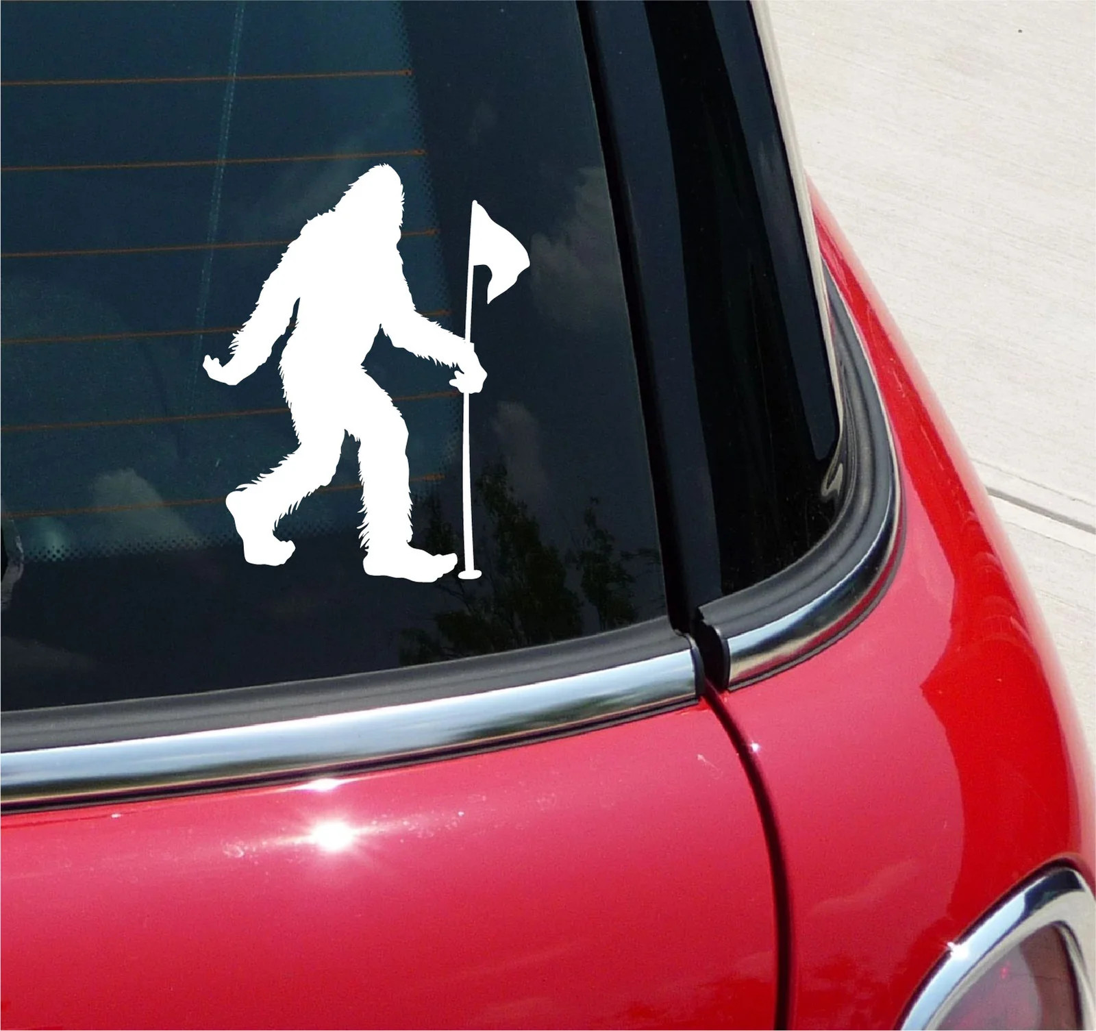 BIGFOOT GOLF FLAG VINYL DECAL STICKER GOLFING COURSE 9 18 HOLE CAR TRUCK WINDOW