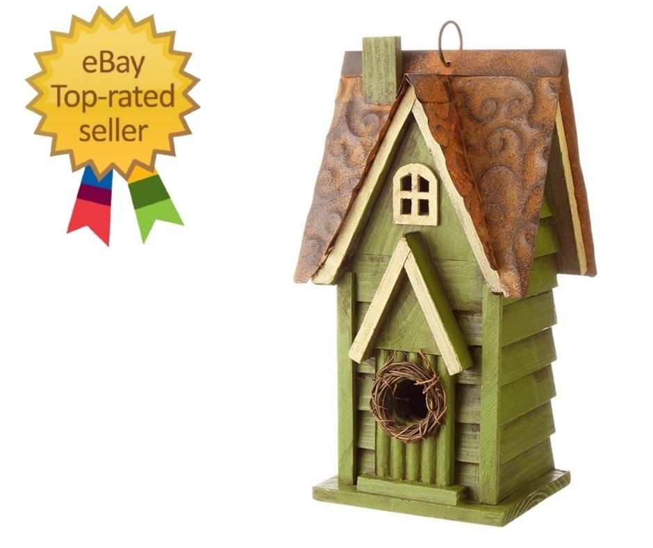 12″ H Green Hanging Distressed Solid Wood Garden Bird House Decorative Birdhouse