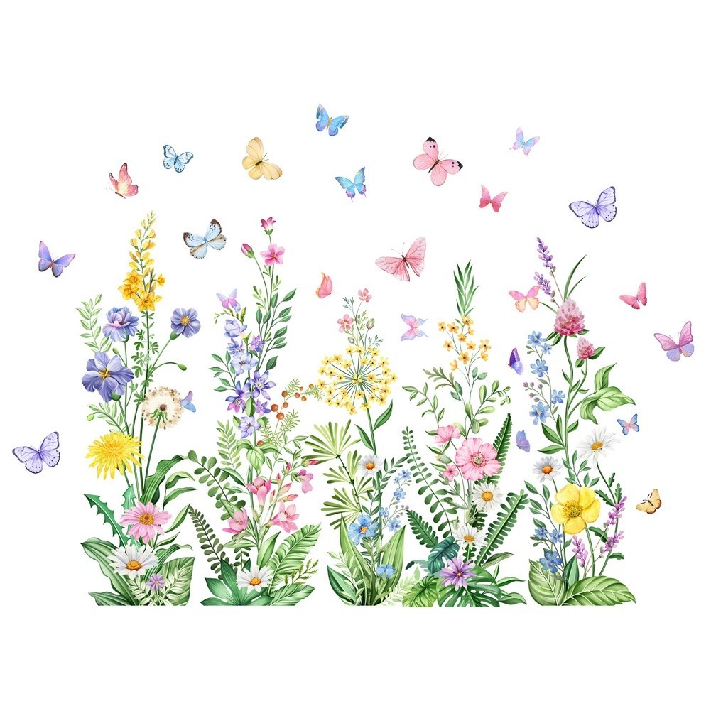 Easy Apply Wildflower Butterfly Wall Decals 47.2 x 35.4 in PVC Material