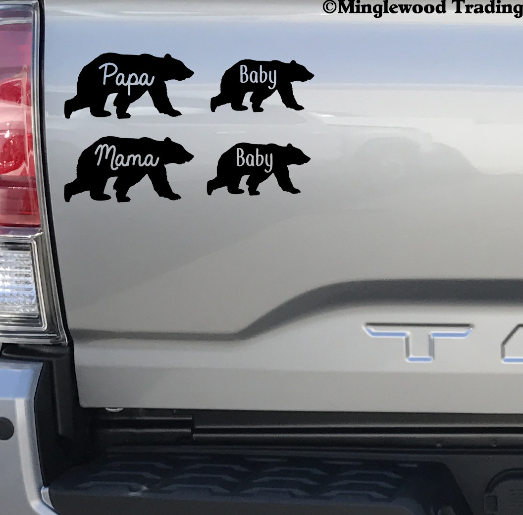 Bear Family Vinyl Decal Stickers | Mama Papa (2) Baby | Grizzly Kodiak Brown